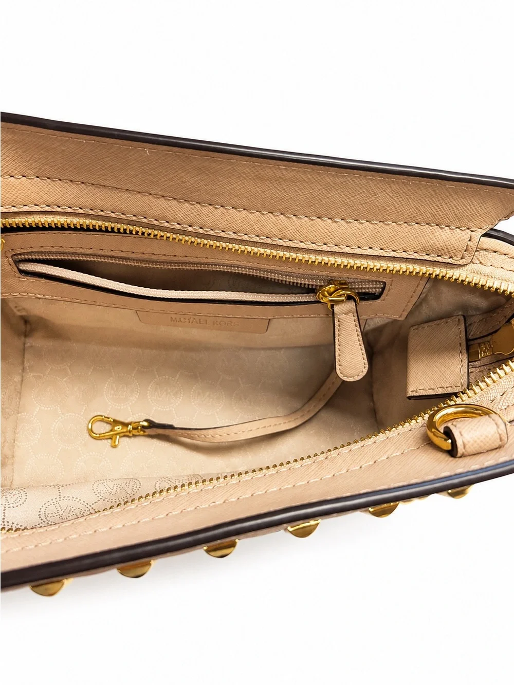 Michael Kors Tan Selma Studded Saffiano Medium Crossbody and Matching Wallet